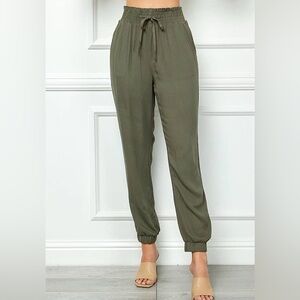 NWT: Olive paper bag rayon pants